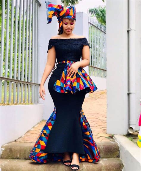 Clipkulture Beautiful Off Shoulder Black Dress With African Print Mix