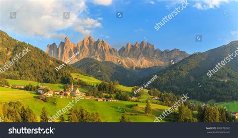 Sunset Santa Maddalena Village Dolomites Italy Stock Photo
