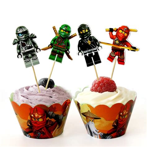 24pcs Lego Ninjago 12 Cupcake Wrappers 12 Toppers Kids Birthday Party