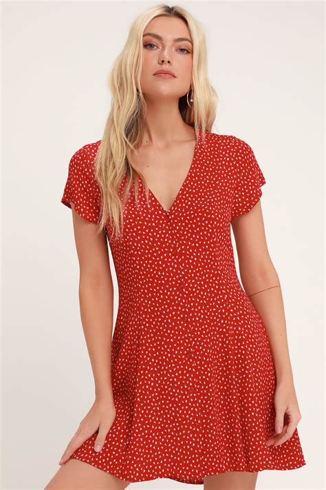 Milla Red Floral Print Button Up Mini Dress Red Sundress Print