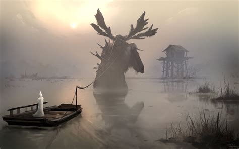 Foggy Lake Denis Loebner Fantasy Landscape Cool Artwork Elements