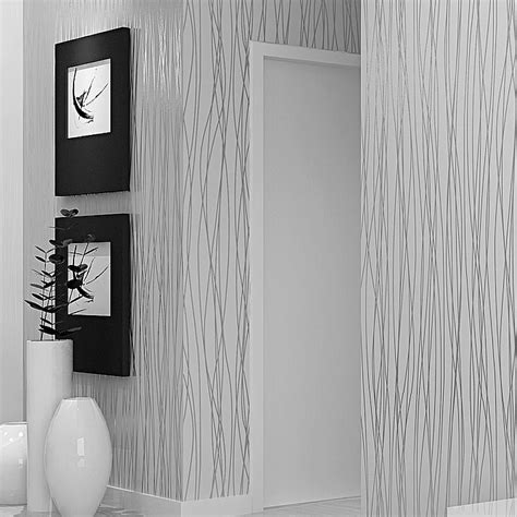 Modern Luxury Silver Striped Grey Wallpaper Textured Embossed Metallic