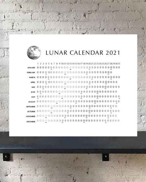 2021 Lunar Moon Phases Calendar Moon Phases Chart Yearly Etsy
