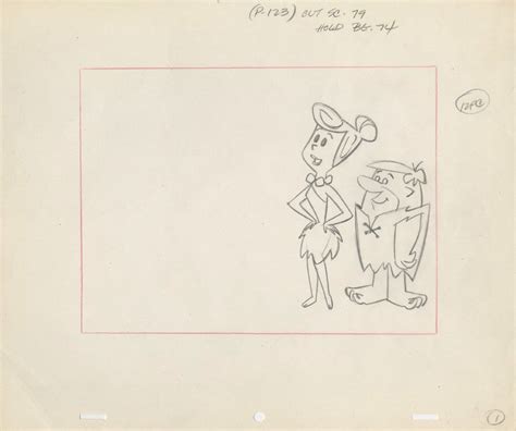 Production Layout Drawing Of Barney Rubbles And Wilma Flintstones From