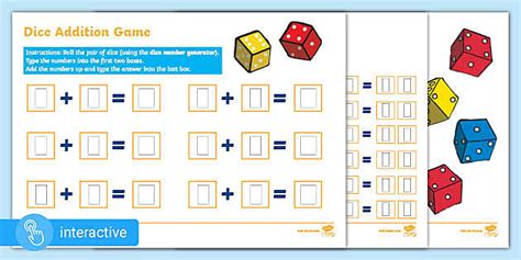 👉 Interactive Pdf Dice Addition Recording Sheet Game