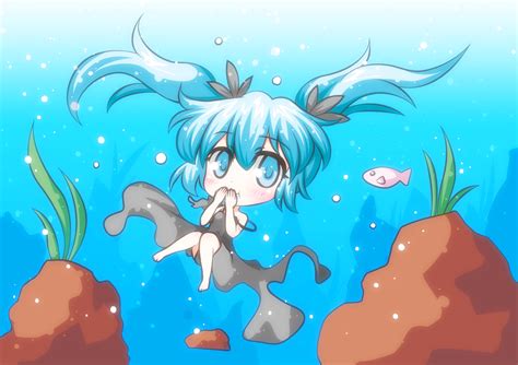 Animal Blue Eyes Blue Hair Chibi Deep Sea Girl Vocaloid Dress Fish