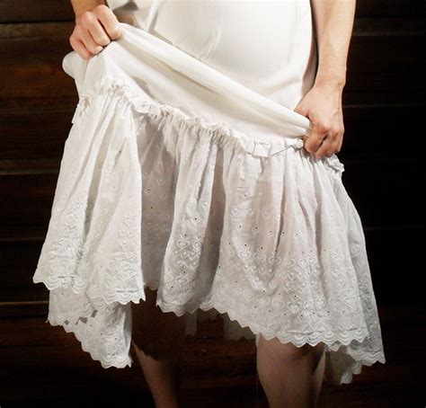 White Cotton Long Petticoat Slip With Eyelet Lace Maxi Slip Etsy