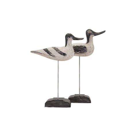 Carved Shore Birds Decorative Figurines In Black And White Set Of 2