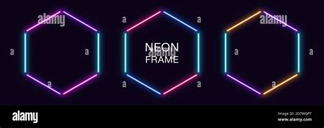 Neon Hexagon Frame Set Of Hexagonal Neon Border In 3 Outline Parts