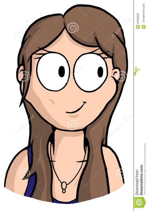 Caricature Of Girl With Brown Hair And Big Eyes Stock