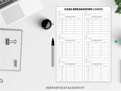 Cash Breakdown Count Sheet Printable Cash Breakdown Cards Cash