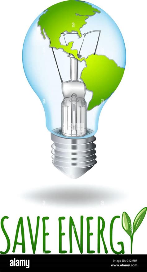 Save Energy Theme With Earth On Lightbulb Illustration Stock Vector