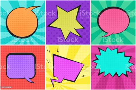 Bright Colorful Retro Comic Speech Bubbles Stock Illustration