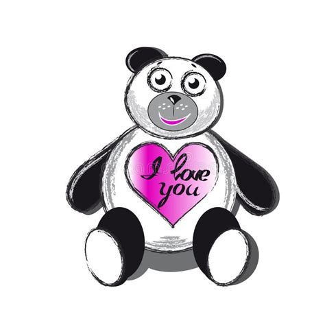 Panda Bear With Heart With Inscription I Love You Isolated Stock