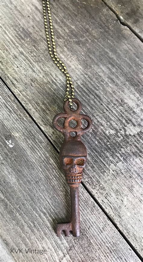 vintage style skull key necklace key necklace skeleton key etsy skeleton key necklace key