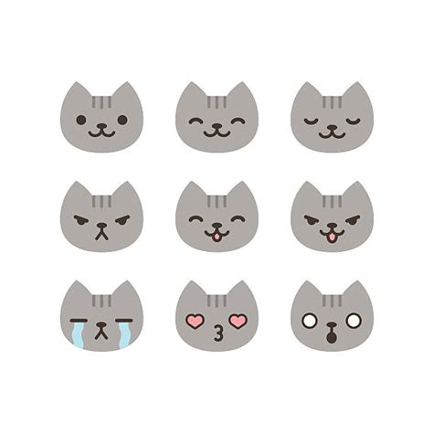 Cute Black Cat Head Face Funny Cartoon Kawaii Emotion Happy Surprised