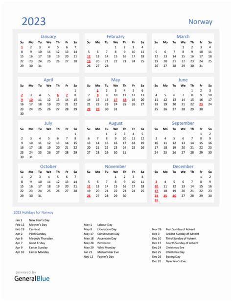 2023 Norway Calendar With Holidays