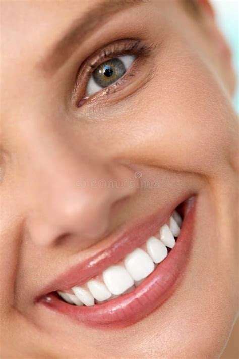 Beautiful Smile Smiling Woman Face With White Teeth Full Lips Stock