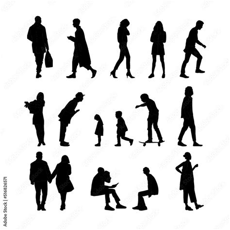 16 People Silhouettes In Elevation Side View Architecture People