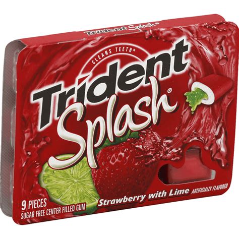 Trident Splash Gum Sugar Free Center Filled Strawberry With Lime