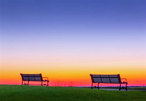 Two Lonely Park Benches Await The Dawn Photograph By James Brey Fine
