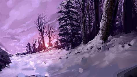 Fantasy Art Snow Forest Trees Artwork Cold Winter Ice Outdoors