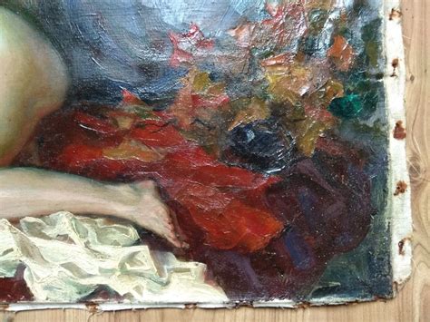 Vintage Oil Painting Portrait Ussr Socialist Realism Old Woman Nude Naked Ebay