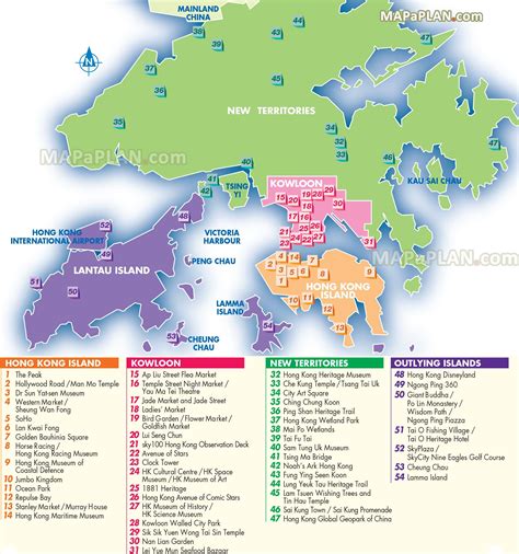 Karte Von Hongkong Touristen Sehenswürdigkeiten Und Denkmäler In Hongkong