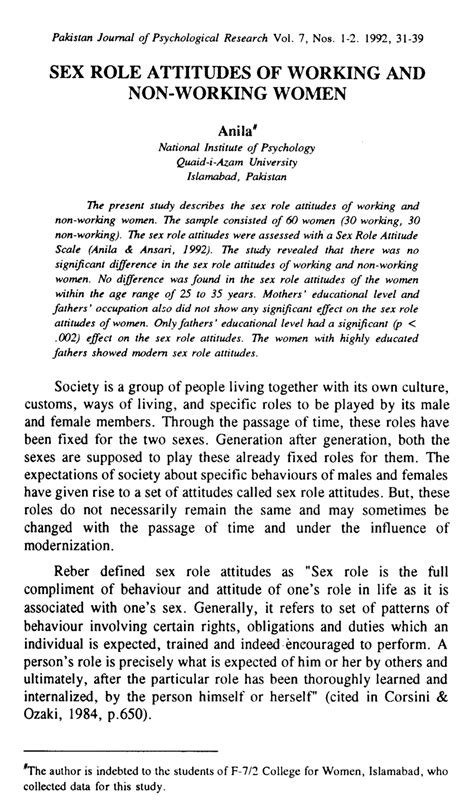 Pdf Sex Role Attitudes Of Working And Non Working Women