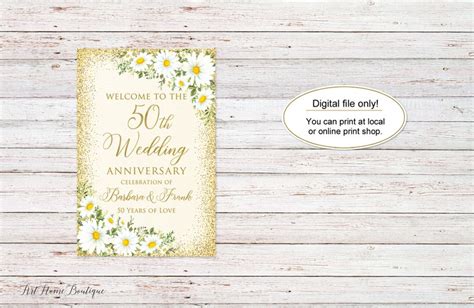 50th Anniversary Welcome Sign Daisy Anniversary Sign 50th Etsy