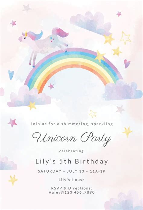 Unicorn Party Birthday Invitation Template Greetings Island