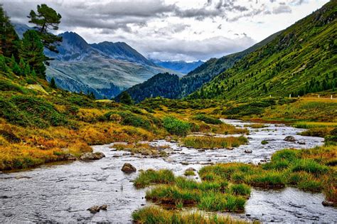 Mountain Valley Landscape With Stream Running Through Image Free