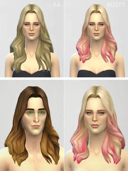 Rusty Nail Long Wavy Parted 001 Ombre Hairstyle Retextured Sims 4 Hairs