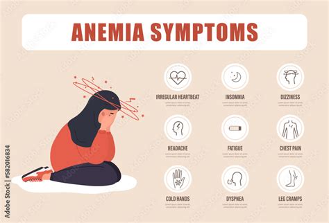 Anemia Symptoms Unhappy Arabian Girl Suffers From Vertigo Headache