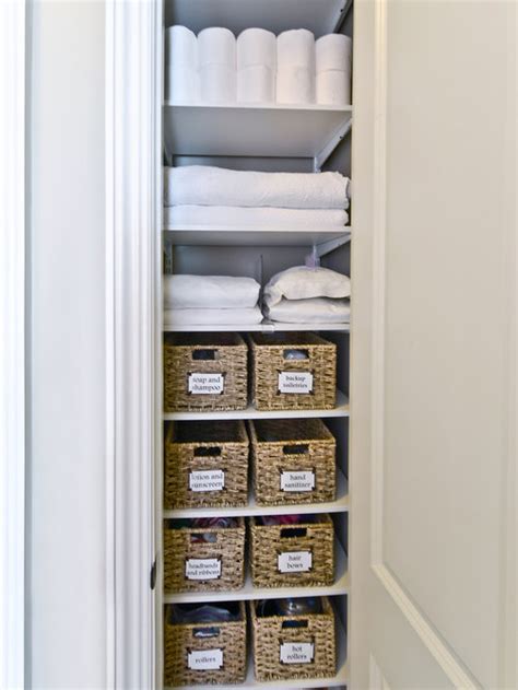 One space in small closets that is often forgotten about is the wall space. Linen Closet Organization | Houzz