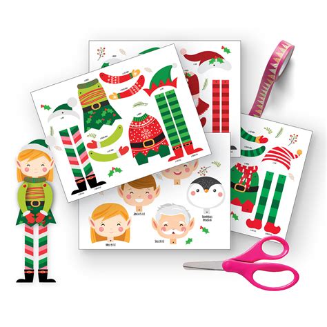 Christmas Elves 6 Articulated Paper Dolls Instant Download Christmas