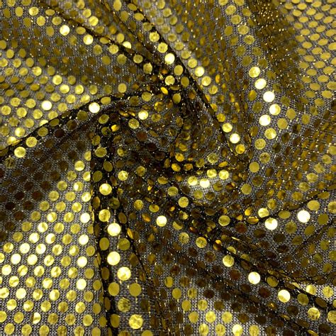 Gold On Black Shiny Sequin Dot Confetti Fabric For Sewing Etsy