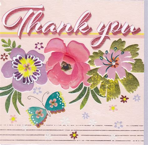 Flowers And Butterfly Retro Thank You Card Karenza Paperie