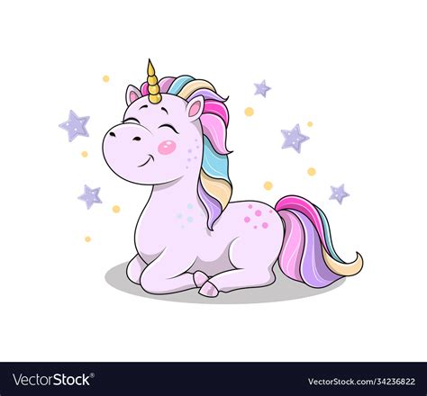 Cute Cartoon Unicorn Sitting Royalty Free Vector Image