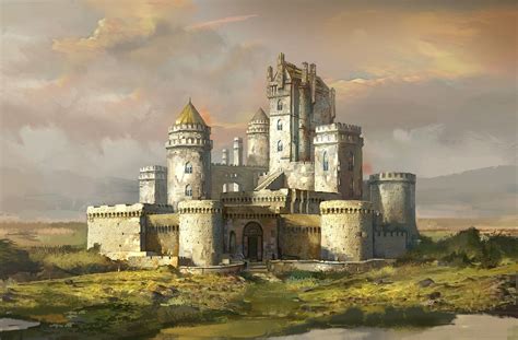 An Artistic Painting Of A Castle In The Middle Of Nowhere