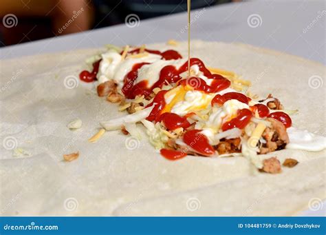 Chef Prepares Shaurma Doner Concept Restaurant Fast Food Stock Image