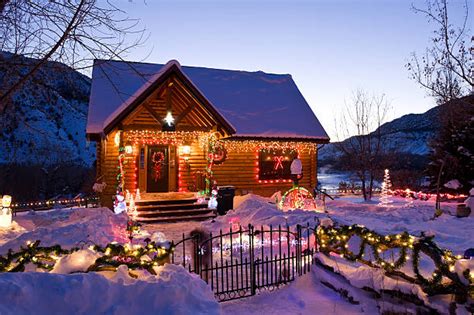 Cabin With Christmas Lights Stock Photos Pictures And Royalty Free