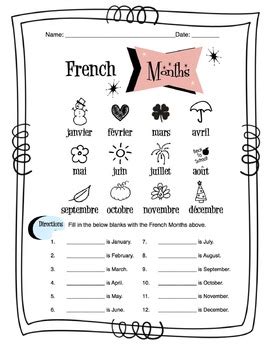 French Months Of The Year Worksheet Packet by Sunny Side Up Resources