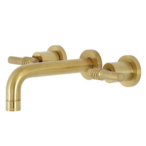 Kingston Brass Milano Handle Wall Mount Bathroom Faucet In Brushed