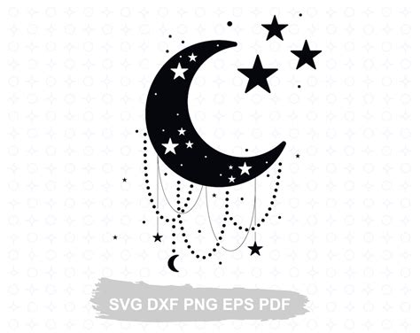 Moon Svg And Stars Moon Png Silhouette Dxf Celestial Svg Etsy