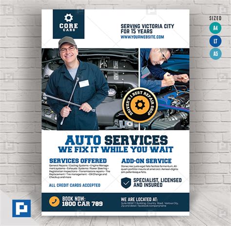 Auto And Car Repair Service Center Flyer Psdpixel