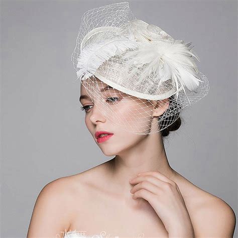 lyumo wedding hat bride women hat wedding party lace veils formal hats hair clip with feather