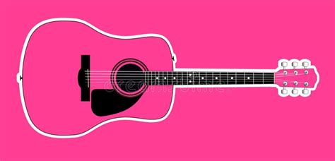 Pink Acoustic Guitar Over Pink Background Stock Vector Illustration