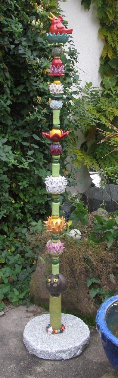 Ceramic Totem Garden Flowers  Garden Pottery Totem Pole Art Art Pole