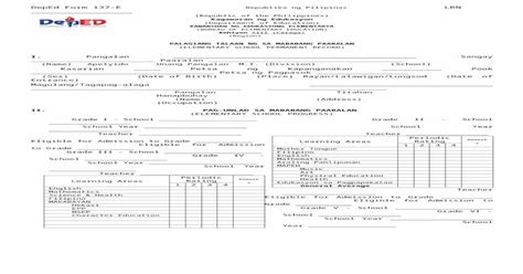 Deped Form 137 E With Logo And Lrn Download Doc